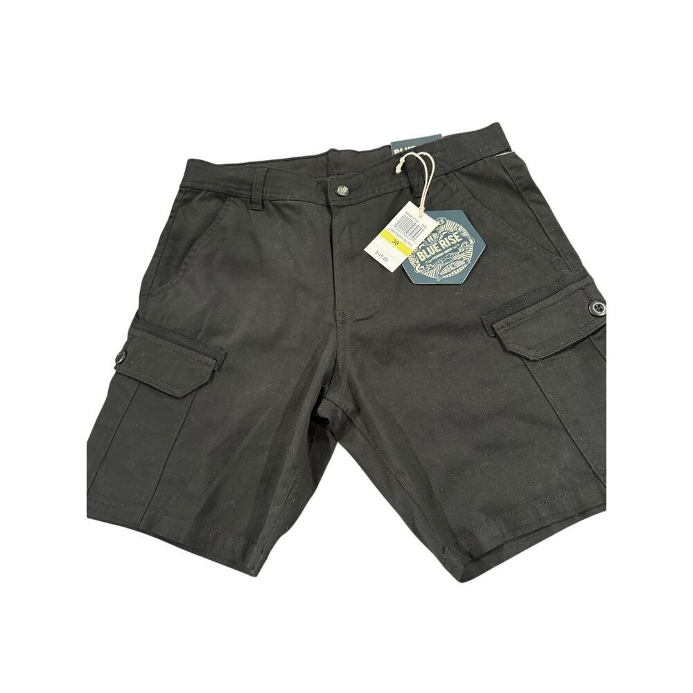 Blue Rise Men’s Black Cargo Shorts Size 30 NWT Stretch Casual Utility - Picture 1 of 8